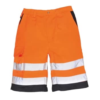 Portwest Mens Class 1 Hi Vis Poly Cotton Shorts Orange / Navy 2XL