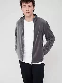 Emporio Armani Bodywear Velour Lounge Zip Through Funnel Neck Jacket - Anthracite Grey, Anthracite Grey Size M Men