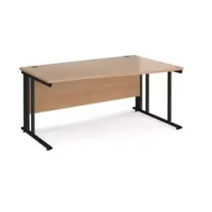 Office Desk Right Hand Wave Desk 1600mm Beech Top With Black Frame Maestro 25 MCM16WRKB