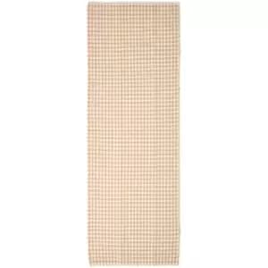 Cotton Gingham Check Rug Hand Woven Beige White, 110 x 170cm - Natural - Homescapes