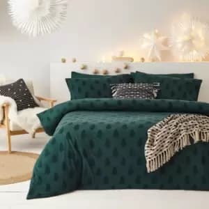 Tufted Tree Festive 100% Cotton Duvet Cover Set Pine Green, Pine Green / King