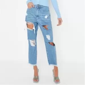 Missguided Petite Distressed Riot Mom Jeans - Blue