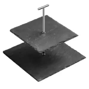 Premier Housewares 2-Tier Square Cake Stand - Slate/Chrome Finish
