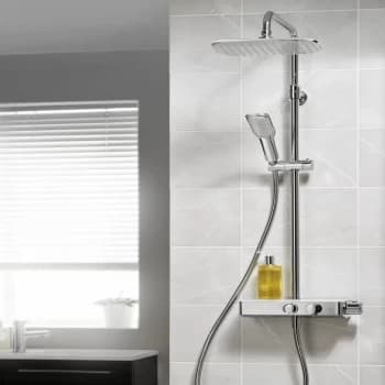 Triton Push Button Thermostatic Mixer Bar Shower with Square Overhead & Handset