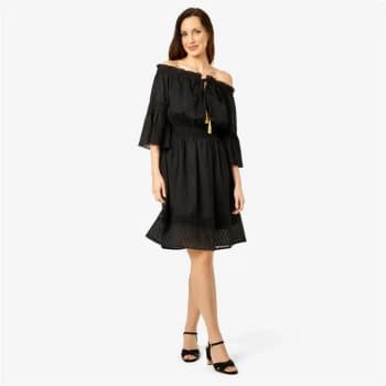 Biba Bardot Jacquard Dress - Black Jaquard