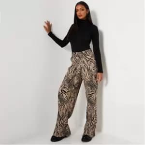 I Saw It First Zebra Print Plisse Wide Leg Trousers - Nude