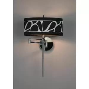 Manhattan Wall Light 1 Bulb E14 Swing Arm, Polished Chrome/Frosted Glass with Black Shade