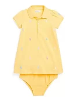 Ralph Lauren Baby Girl Short Sleeve Collar Dress - Yellow, Yellow, Size 12 Months