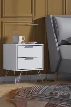 2 Drawer Bedside Chest Matt White With Hairpin Legs - Enkel