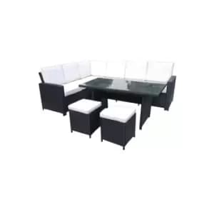 BERLIN BLACK 1pc Three Seater Corner Sofa, 1pc Three Seater One Arm Sofa, 1pc Table, 2pcs Footrest