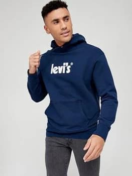 Levis Graphic Logo Overhead Hoodie - Blue, Dress Blues, Size S, Men