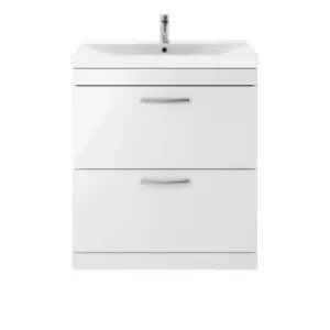 Nuie Athena 800 Floor Standing 2-drawer Vanity & Thin-edge Basin - Gloss White
