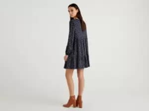 Benetton, Pattern Print Frilly Dress, taglia XS, Dark Blue, Women