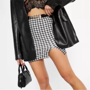 I Saw It First Houndstooth Belted Jersey Mini Skirt - Black