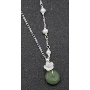 Freshwater Pearl Jade Silver Plated Flower Necklace