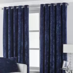 Verona Crushed Velvet Eyelet Curtains Navy, Navy / 117 x 183cm