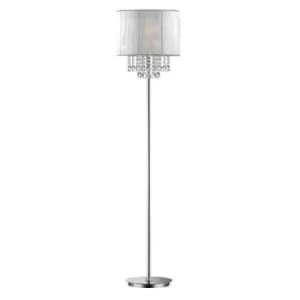Opera 1 Light Floor Lamp Chrome, White, Clear with Crystals and White Shade, E27