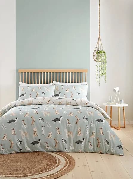 Fusion Dogs Hand Painted Print Duvet Cover Set - Duck Egg Duvet Cover Sets Single Blue 39008118010