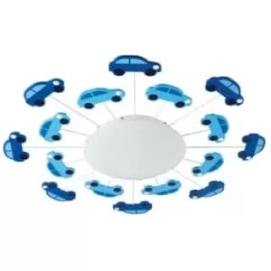 Eglo - Viki 1 - 1 Light Flush Ceiling Light Blue with Blue Car Detail, E27