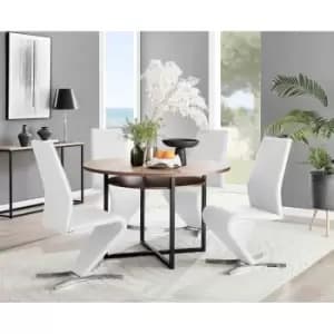 Furniture Box Adley Brown Wood Storage Dining Table and 4 White Willow Chairs
