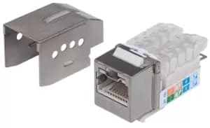 Keystone Jack - Cat6 - FTP - Tooless - Locking Function - Metallic - Flat - Stainless steel - RJ-45 - Female - Gold - 22/26