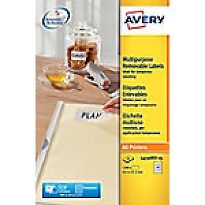AVERY Multipurpose Removable Labels L4736REV-25 White Self Adhesive A4 45.7 x 21.2mm 25 Sheets of 48 Labels