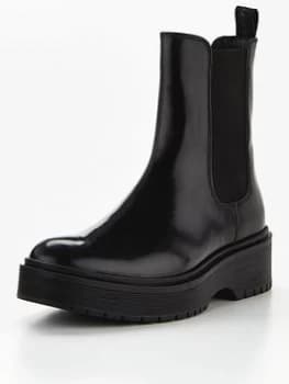 Levis Lenna Hi Gusset Flat Leather Boot - Black, Size 3, Women