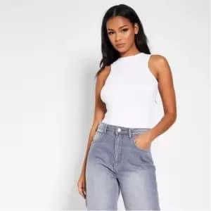 I Saw It First Rib Cotton Racer Neck Vest Top - White