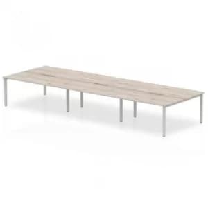 B2B Silver Frame Bench Desk 1400 Grey Oak (6 Pod)