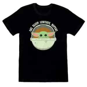 Star Wars: The Mandalorian Unisex Adult Eat Sleep Levitate T-Shirt (M) (Black)