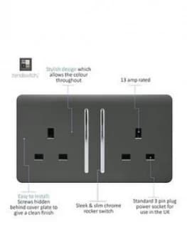 Trendiswitch 2G 13A Switched Socket Charcoal