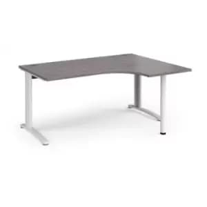 TR10 right hand ergonomic desk 1600mm - white frame and grey oak top