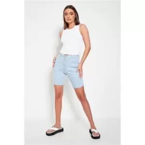 I Saw It First Light Wash Seam Detail Cycling Shorts - Blue