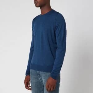 John Smedley Mens Lundy 30 Gauge Extra Fine Merino Wool Crewneck Jumper - Indigo - S