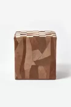 Check Cube Pouffe Leather and Suede 36 x 36 x 38 cm