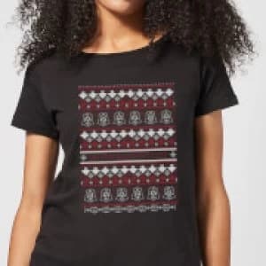 Star Wars On The Naughty List Pattern Womens Christmas T-Shirt - Black