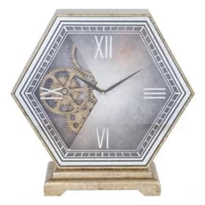 WILLIAM WIDDOP Hexagonal Mantel Clock with Moving Cogs
