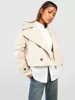 Boohoo Textured Trench Coat - Oatmeal, Beige, Size 10, Women