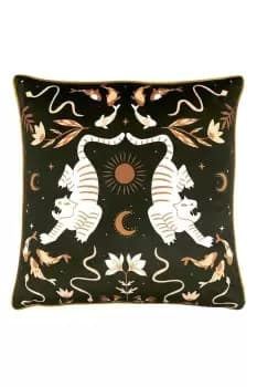 Tigerfish Printed Botanical Piped Velvet Reverse Cushion