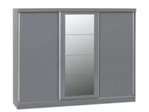 Seconique Nevada Grey High Gloss Sliding Mirrored Triple Wardrobe