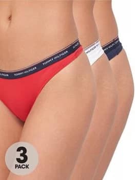 Tommy Hilfiger 3 Pack Thong - Navy/White/Red, Multi Size M Women