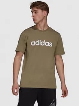 adidas Linear T-Shirt - Khaki/White, Khaki/White, Size 2XL, Men