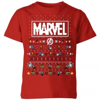 Marvel Avengers Pixel Art Kids Christmas T-Shirt - Red - 5-6 Years