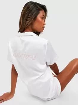 Boohoo Bridal PJ Short Set - White, Size 12, Women