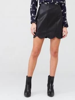 Oasis Faux Leather Scallop Mini Skirt - Black, Size 10, Women