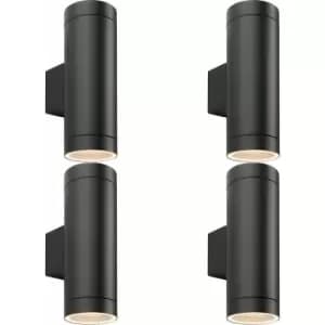 Loops - 4 pack Up & Down Twin Outdoor Wall Light - 2 x 7W GU10 LED - Textured Black