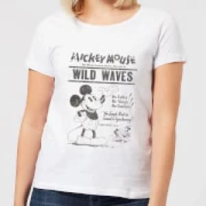 Disney Mickey Mouse Retro Poster Wild Waves Womens T-Shirt - White