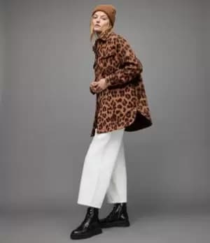 AllSaints Womens Sophie Leo Jacket, Brown, Size: 12