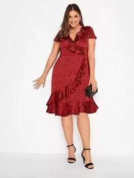 Yours Animal Satin Wrap Dress, Red, Size 16, Women