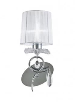 Wall Lamp 1 Light E27 with White Shade Polished Chrome, Clear Crystal